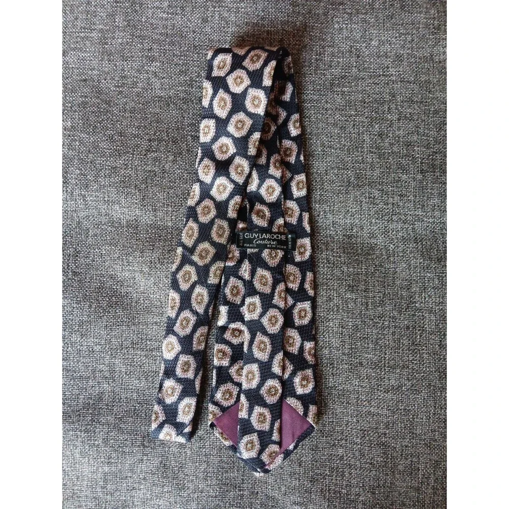 Tie 70s 80s 90s Y2K Mens Guy Laroche Silk Black Beige 3.75 Wide 58 Long